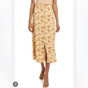 NWOT Reformation Scarpetta Button Front Yellow Floral Skirt, Sz 4
